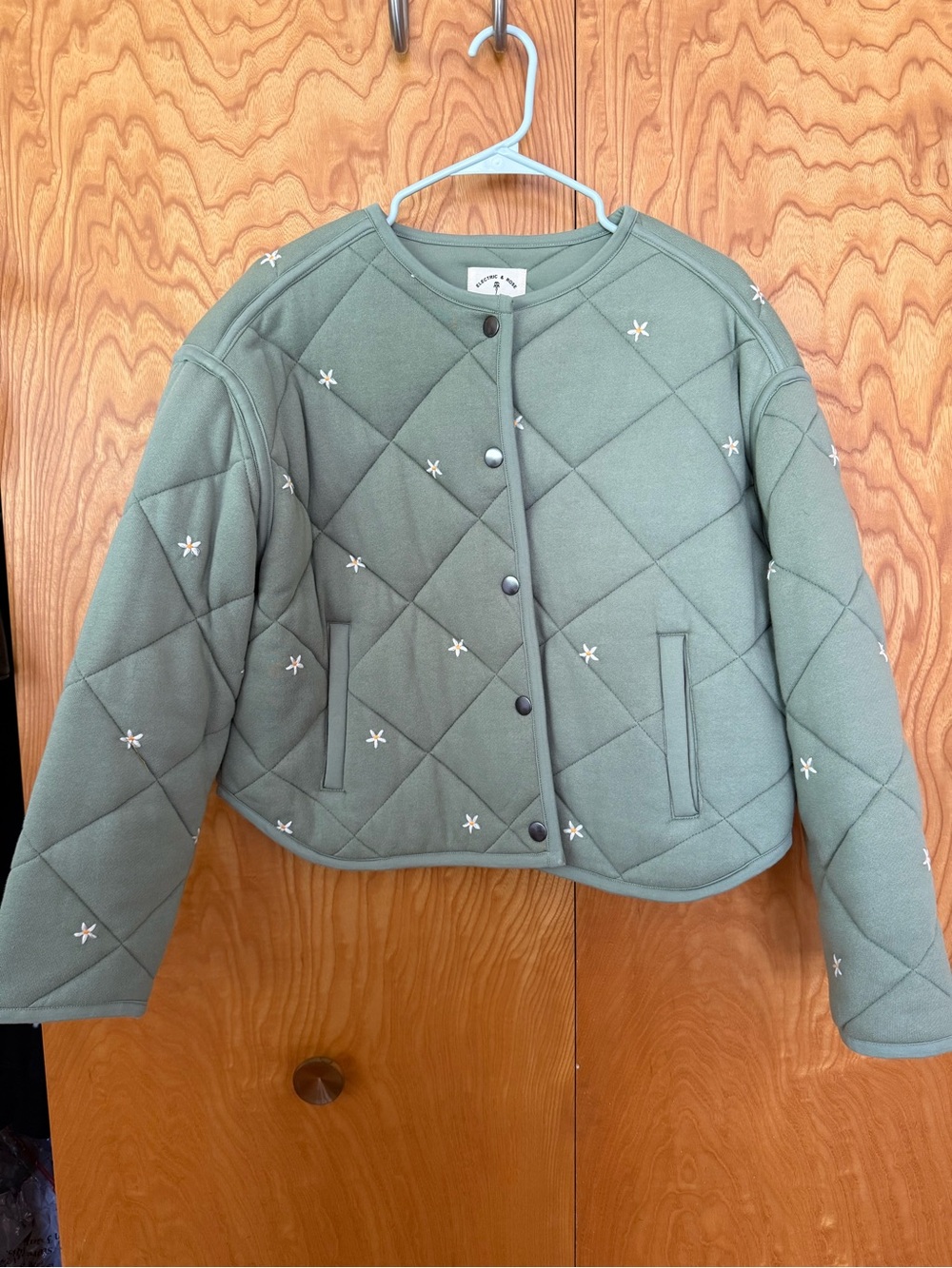 Quilted Sage Green Daisy Embroidered Jacket